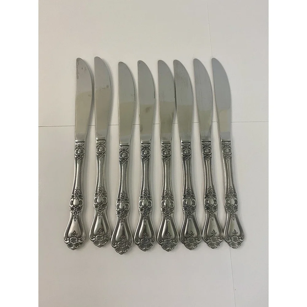 Set of 8 Rogers Co. Stanley Roberts PRECIOUS ROSE Stainless Knives Korea 8 3/8
